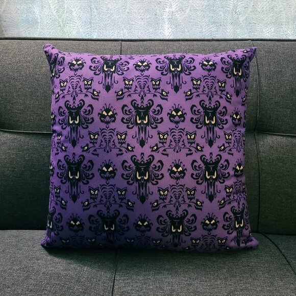NEW Haunted Mansion Purple Wallpaper Foolish Mortal 16x16 Throw Pillow Included! - Picture 6 of 8